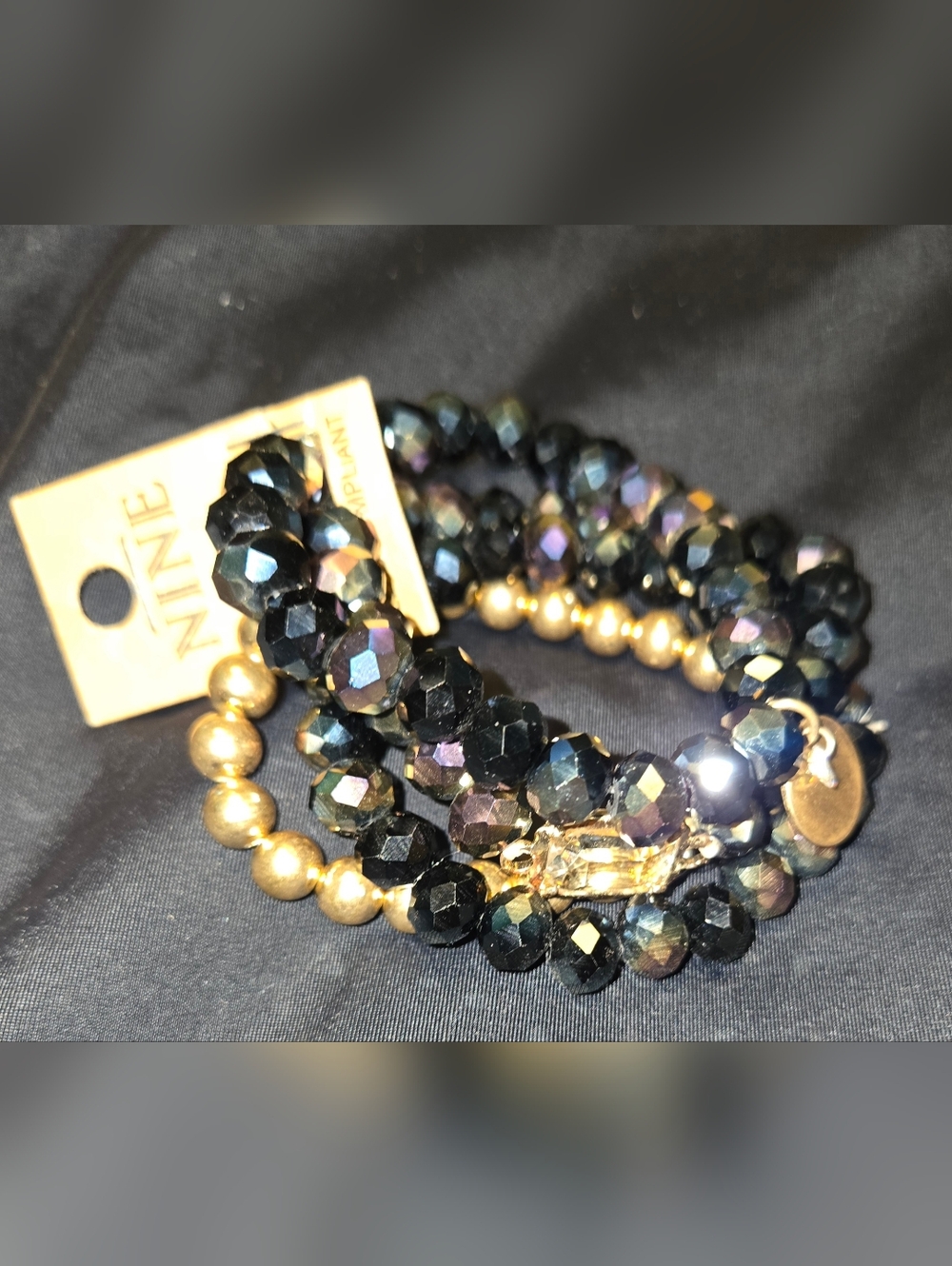 Black Iridescent and Gold Multi-Strand Bracelet